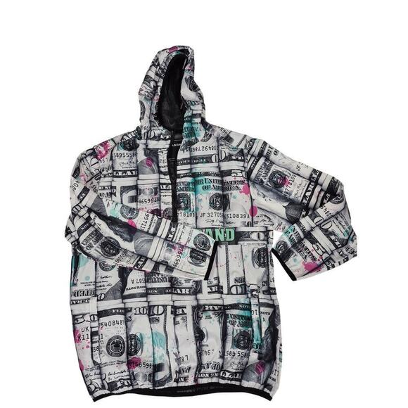 Reason Brand  hoodie windbreaker full print money/bills Sz L - Picture 1 of 6